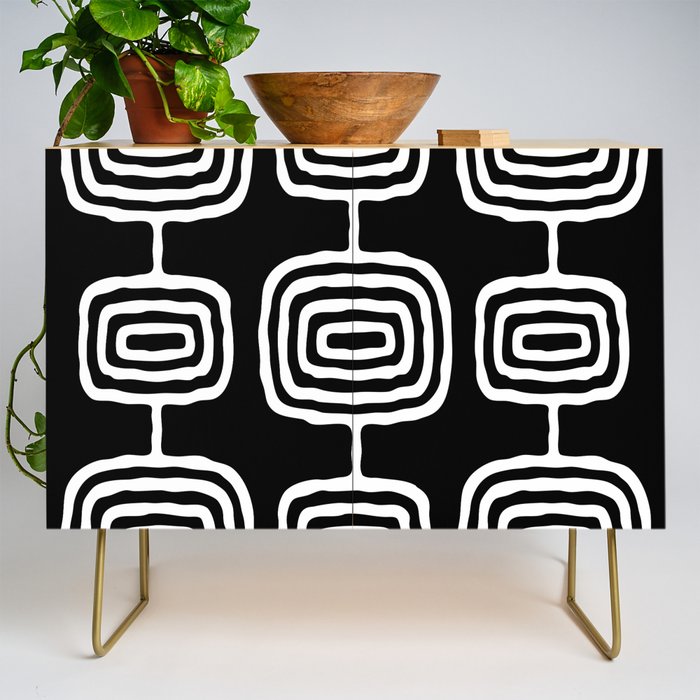Mid Century Modern Atomic Rings Pattern 771 Black and White Credenza Gallery Image 1