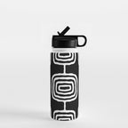 Mid Century Modern Atomic Rings Pattern 771 Black and White Water Bottle Gallery Image 1