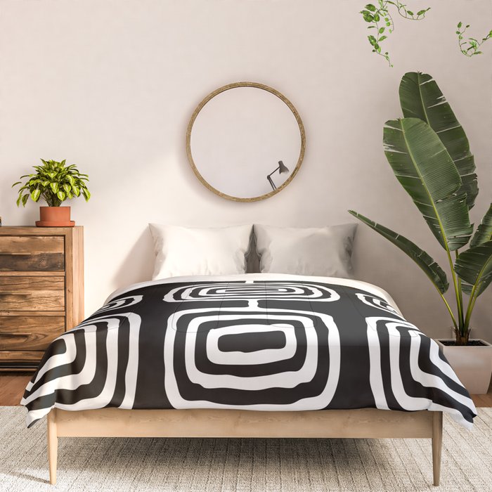 Mid Century Modern Atomic Rings Pattern 771 Black and White Comforter Gallery Image 3