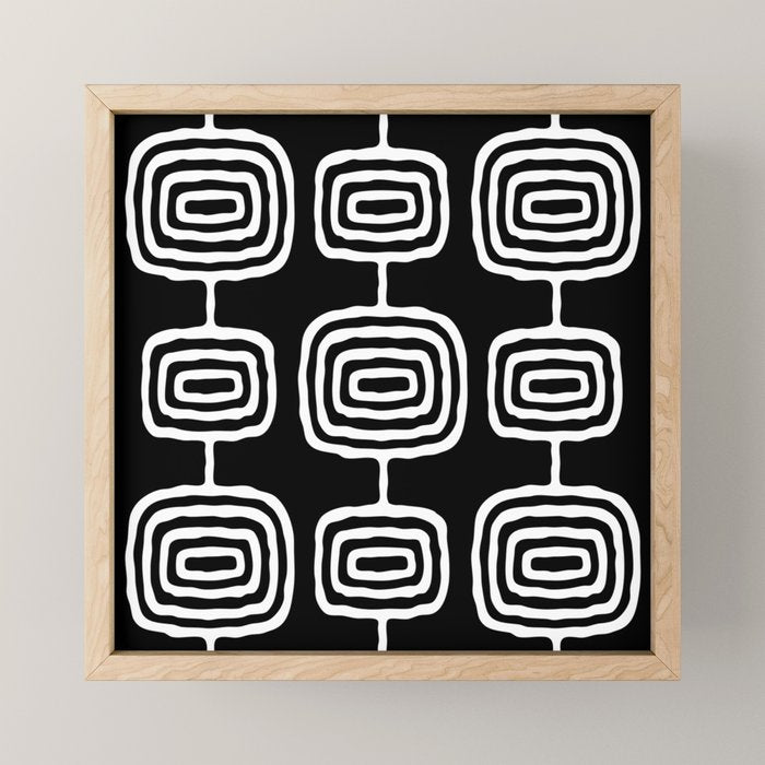 Mid Century Modern Atomic Rings Pattern 771 Black and White Mini Art Print Gallery Image 1