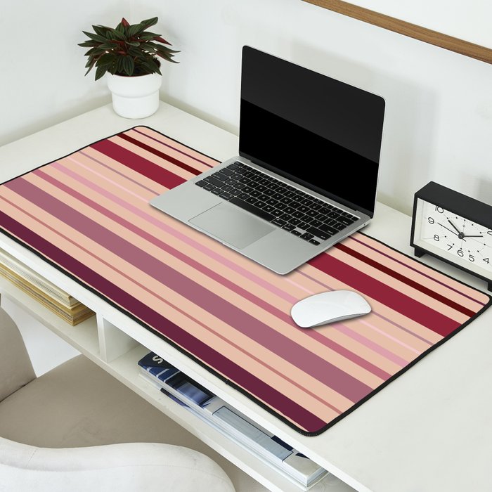 Dusty Rose And Blush Stripes Desk Mat Gallery Image 2