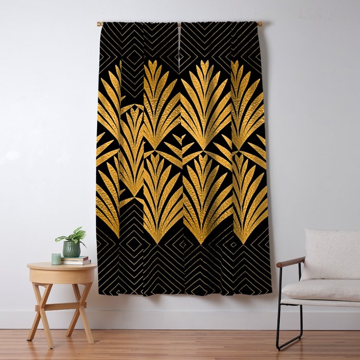 Art Deco Luxurious Gold and Ebony Black Elegant Design Window Curtain Gallery Image 1