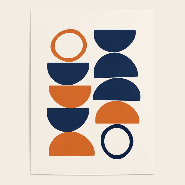 Abstract Shapes 19 in Orange and Navy Blue Poster Gallery Image 1