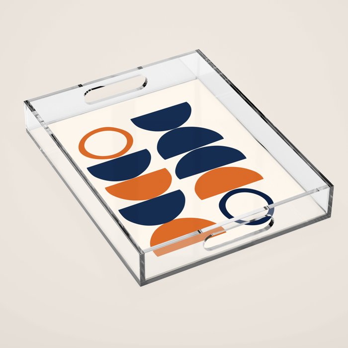Abstract Shapes 19 in Orange and Navy Blue Acrylic Tray Gallery Image 1
