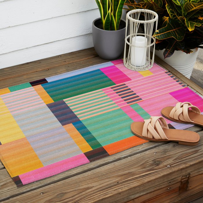 Colorful Geometric Abstract Art 22 Outdoor Rug Gallery Image 2