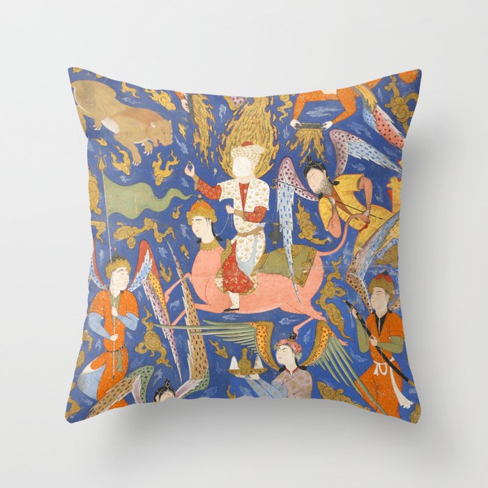 Falnama (Book of omens), The Night Journey (Miâraj) Throw Pillow Gallery Image 1