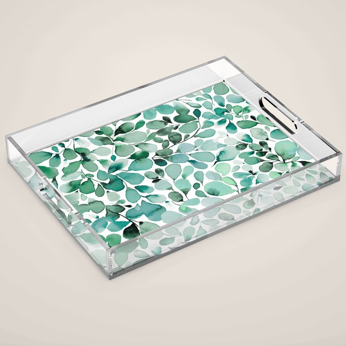 Watercolor Eucalyptus Botanical Green Leaves Acrylic Tray Gallery Image 1