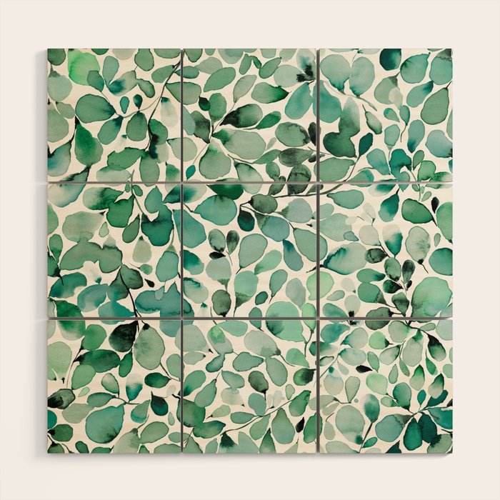 Watercolor Eucalyptus Botanical Green Leaves Wood Wall Art Gallery Image 1