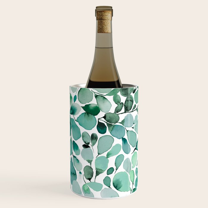 Watercolor Eucalyptus Botanical Green Leaves Wine Chiller Gallery Image 1