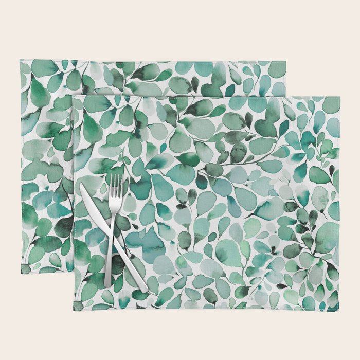 Watercolor Eucalyptus Botanical Green Leaves Placemat Gallery Image 1