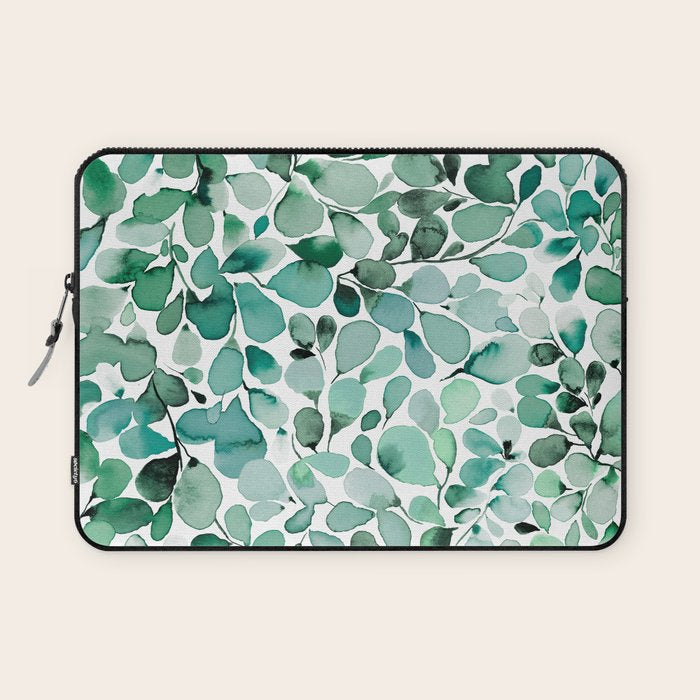 Watercolor Eucalyptus Botanical Green Leaves Laptop Sleeve Gallery Image 1
