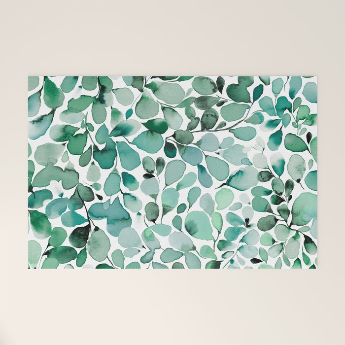 Watercolor Eucalyptus Botanical Green Leaves Welcome Mat Gallery Image 1