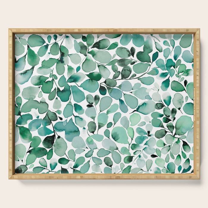 Watercolor Eucalyptus Botanical Green Leaves Serving Tray Gallery Image 1