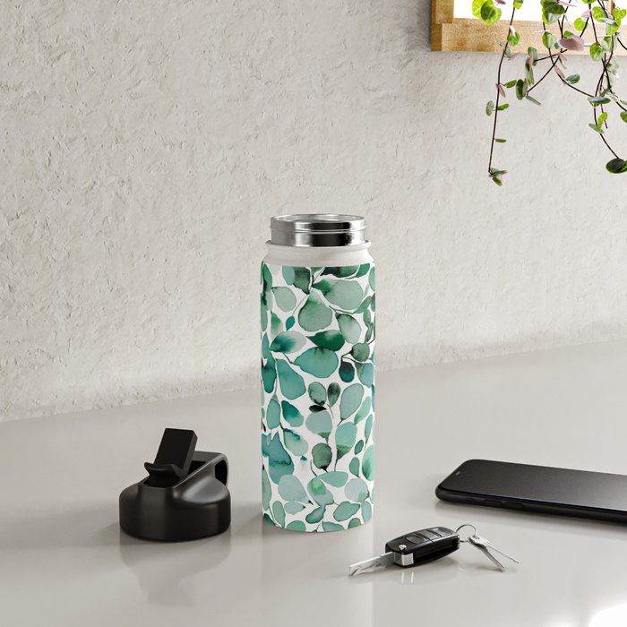 Watercolor Eucalyptus Botanical Green Leaves Water Bottle Gallery Image 4