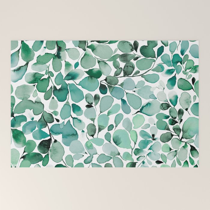 Watercolor Eucalyptus Botanical Green Leaves Welcome Mat Gallery Image 2