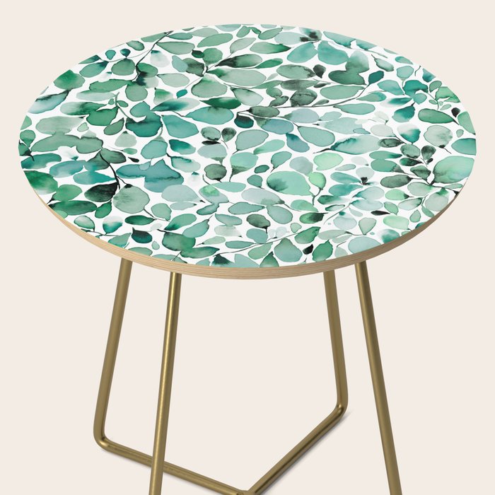 Watercolor Eucalyptus Botanical Green Leaves Side Table Gallery Image 2