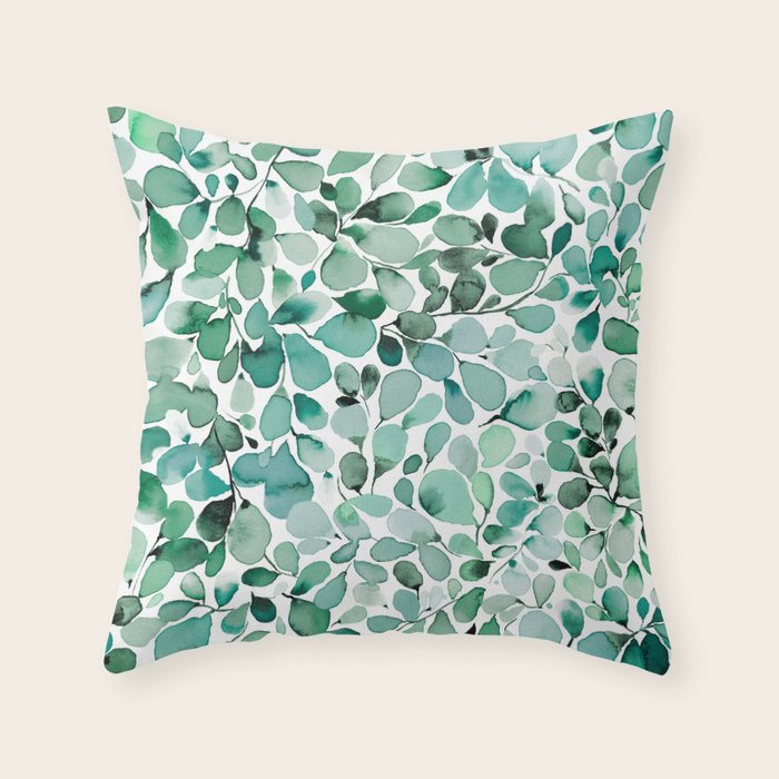 Watercolor Eucalyptus Botanical Green Leaves Throw Pillow Gallery Image 6