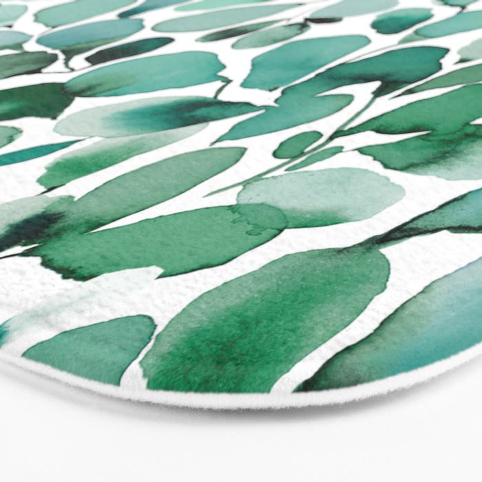 Watercolor Eucalyptus Botanical Green Leaves Bath Mat Gallery Image 3