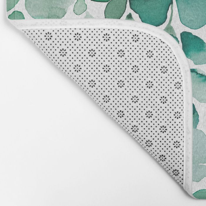 Watercolor Eucalyptus Botanical Green Leaves Bath Mat Gallery Image 2