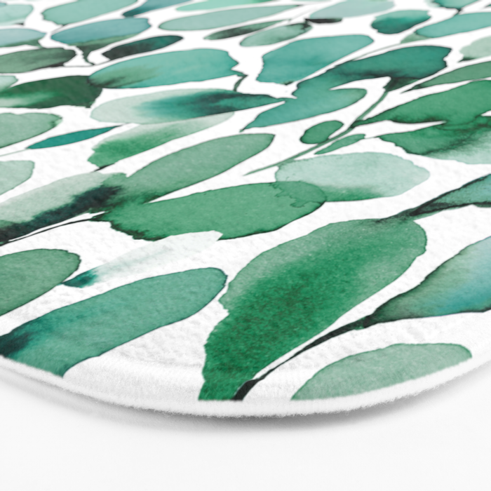 Watercolor Eucalyptus Botanical Green Leaves Bath Mat Gallery Image 3