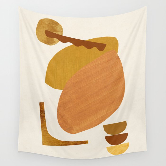 Abstract Collage With Warm Shapes Wall Tapestry Gallery Image 1