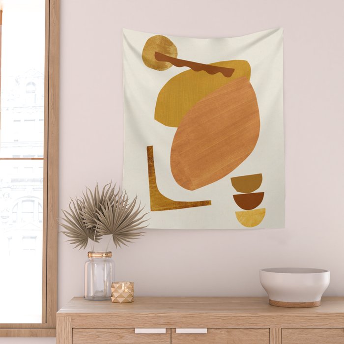 Abstract Collage With Warm Shapes Wall Tapestry Gallery Image 2