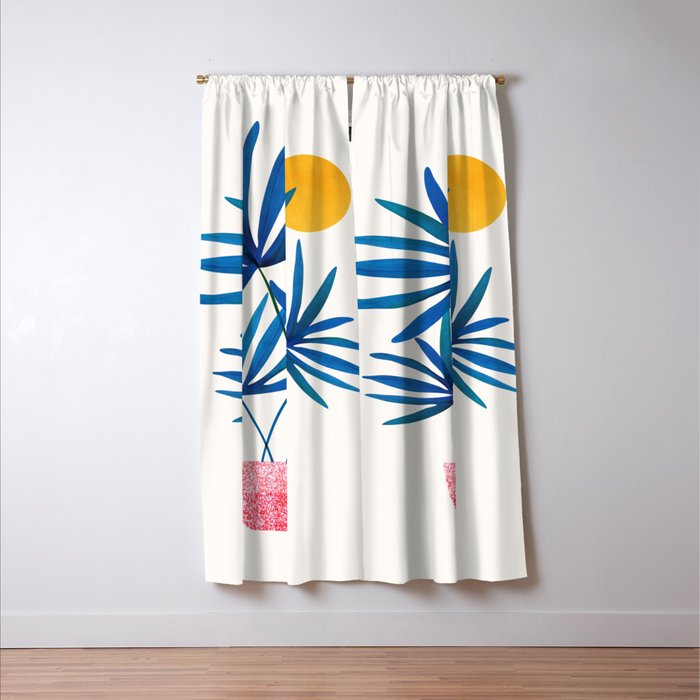 Sunny Palms in Indigo and Pink Window Curtain Gallery Image 3