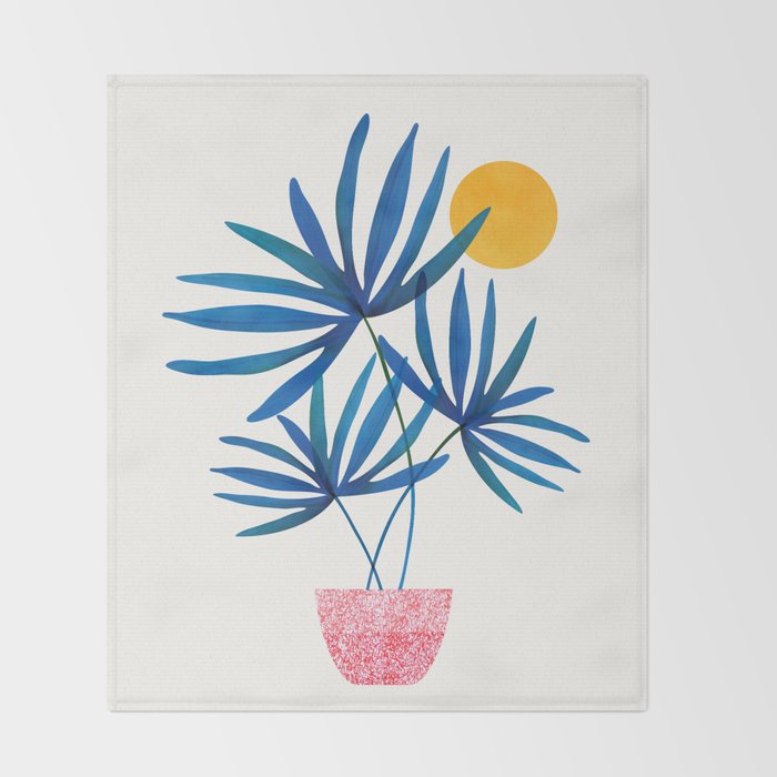 Sunny Palms in Indigo and Pink Throw Blanket Gallery Image 2