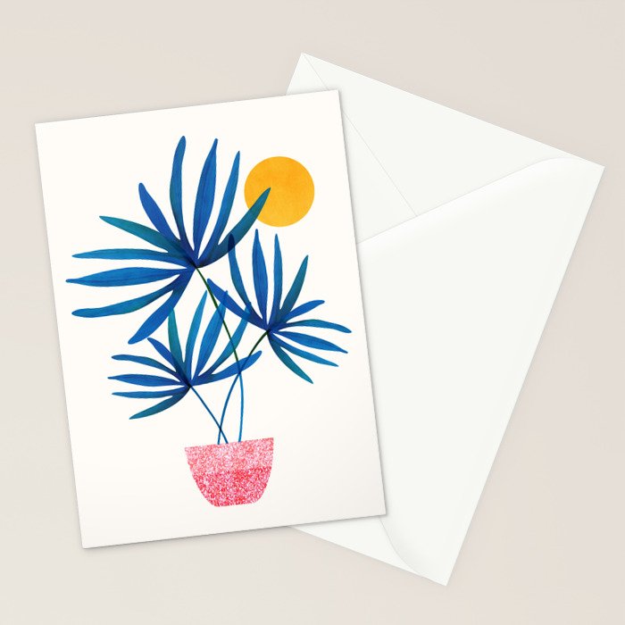 Sunny Palms in Indigo and Pink Stationery Card Gallery Image 2