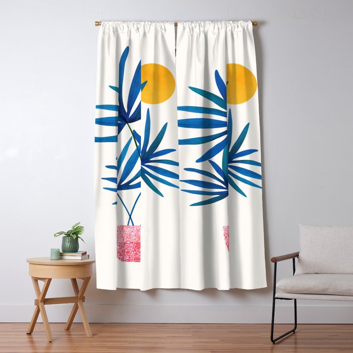 Sunny Palms in Indigo and Pink Window Curtain Gallery Image 5
