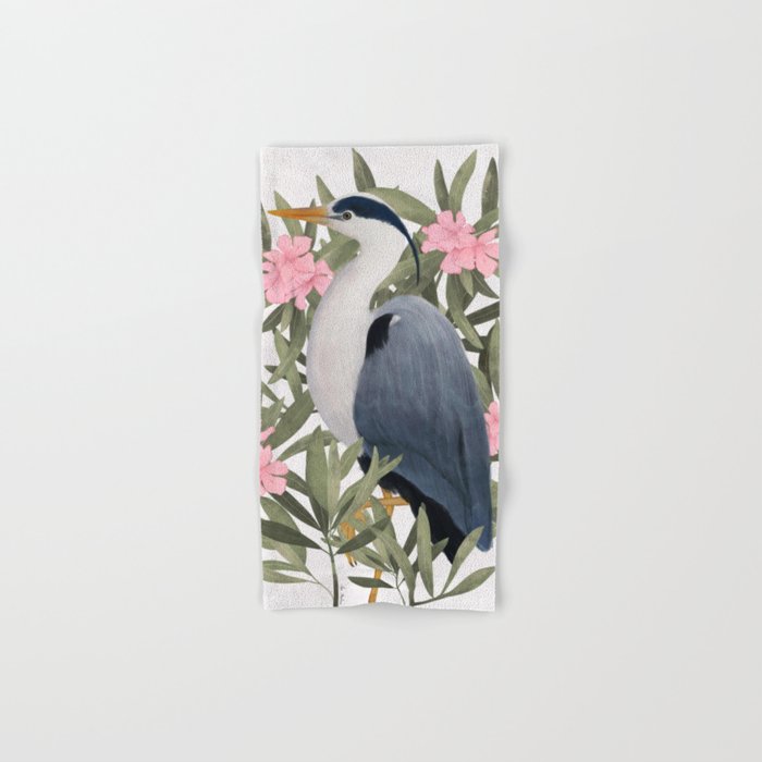Gray heron and oleander plant - Bath Towel Gallery Image 1