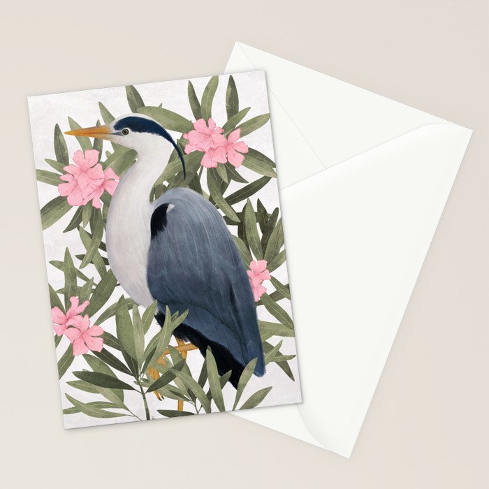 Gray heron and oleander plant - Stationery Card Gallery Image 2
