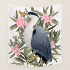 Gray heron and oleander plant - Wall Tapestry Gallery Image 4