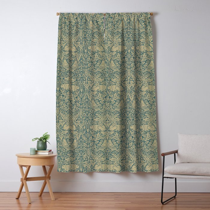 William Morris Brer Rabbit Blue Peacock Gold Vintage Pattern Window Curtain Gallery Image 5