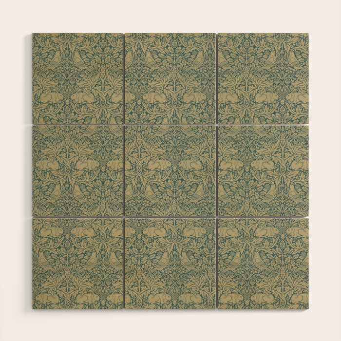 William Morris Brer Rabbit Blue Peacock Gold Vintage Pattern Wood Wall Art Gallery Image 1