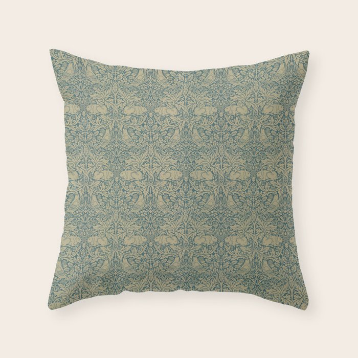 William Morris Brer Rabbit Blue Peacock Gold Vintage Pattern Throw Pillow Gallery Image 6