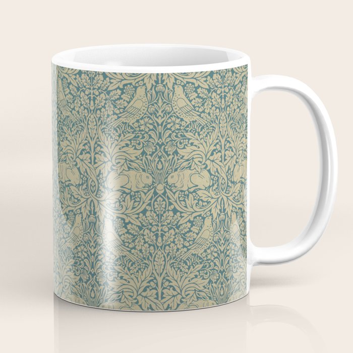 William Morris Brer Rabbit Blue Peacock Gold Vintage Pattern Coffee Mug Gallery Image 1