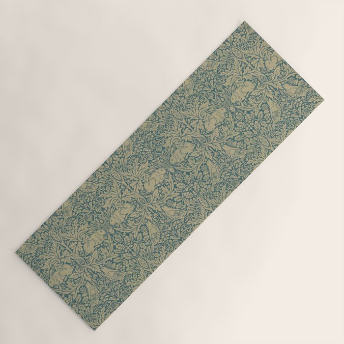 William Morris Brer Rabbit Blue Peacock Gold Vintage Pattern Yoga Mat Gallery Image 1