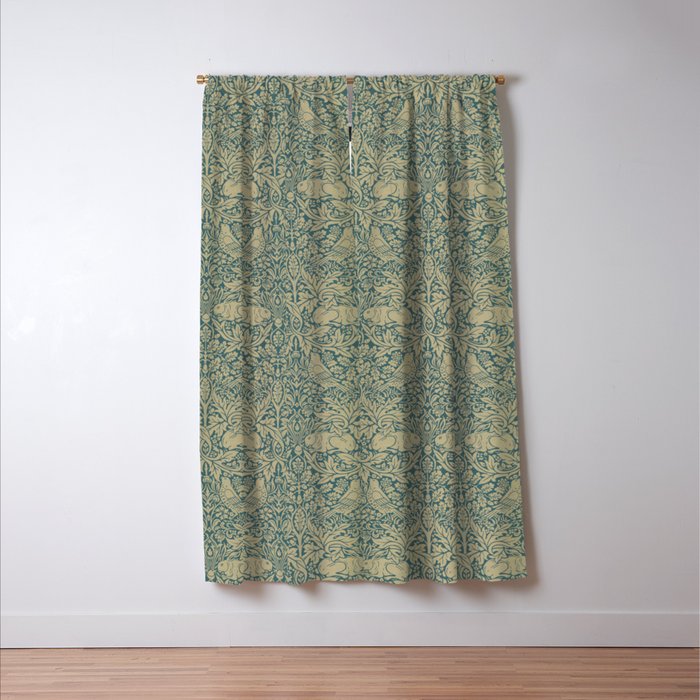 William Morris Brer Rabbit Blue Peacock Gold Vintage Pattern Window Curtain Gallery Image 3