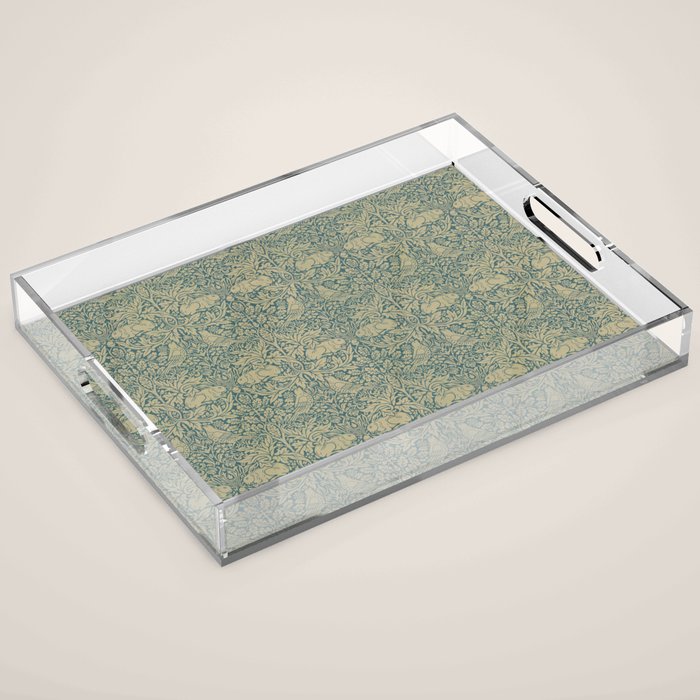 William Morris Brer Rabbit Blue Peacock Gold Vintage Pattern Acrylic Tray Gallery Image 1