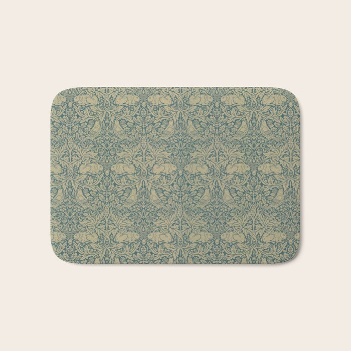William Morris Brer Rabbit Blue Peacock Gold Vintage Pattern Bath Mat Gallery Image 1