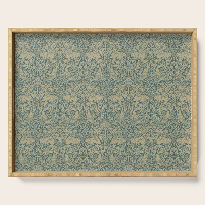 William Morris Brer Rabbit Blue Peacock Gold Vintage Pattern Serving Tray Gallery Image 1