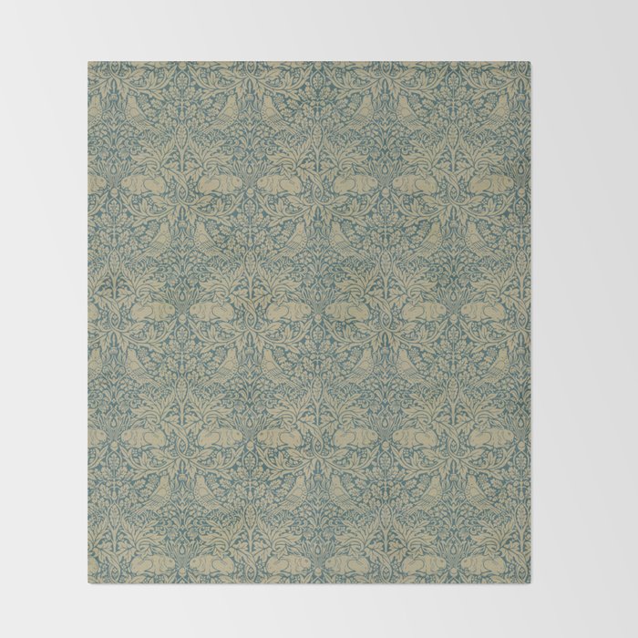 William Morris Brer Rabbit Blue Peacock Gold Vintage Pattern Throw Blanket Gallery Image 2