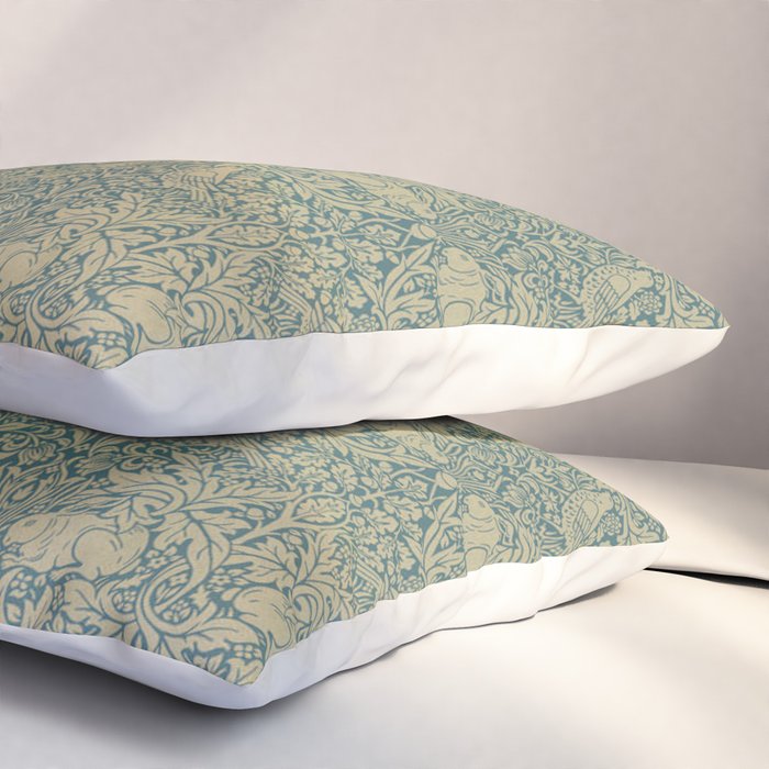 William Morris Brer Rabbit Blue Peacock Gold Vintage Pattern Pillow Sham Gallery Image 3