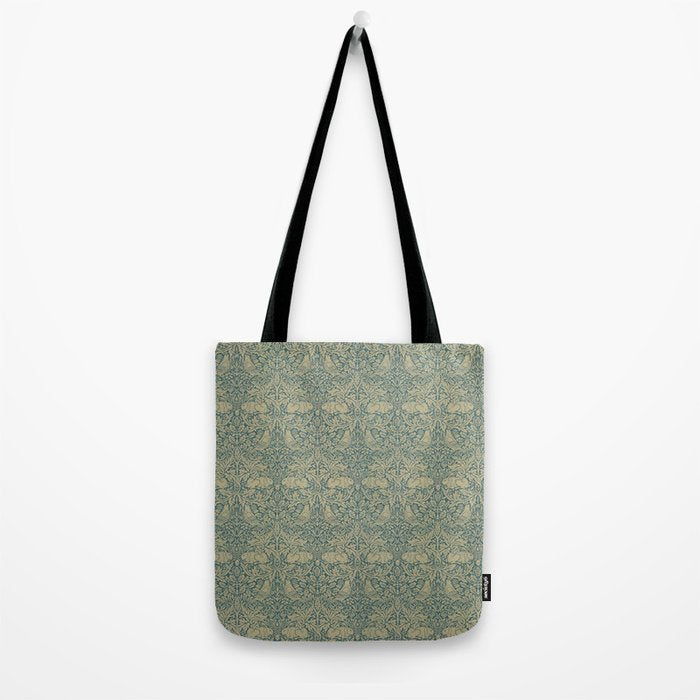 William Morris Brer Rabbit Blue Peacock Gold Vintage Pattern Tote Bag Gallery Image 2