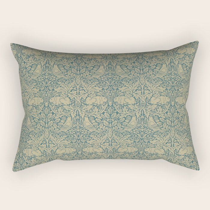 William Morris Brer Rabbit Blue Peacock Gold Vintage Pattern Rectangular Pillow Gallery Image 1