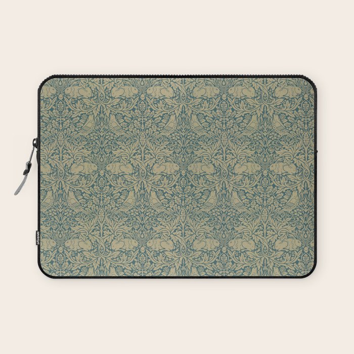 William Morris Brer Rabbit Blue Peacock Gold Vintage Pattern Laptop Sleeve Gallery Image 1