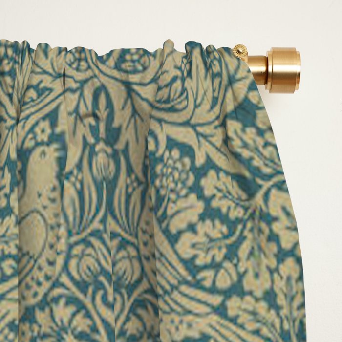 William Morris Brer Rabbit Blue Peacock Gold Vintage Pattern Window Curtain Gallery Image 2