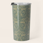 William Morris Brer Rabbit Blue Peacock Gold Vintage Pattern Travel Mug Gallery Image 3