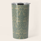 William Morris Brer Rabbit Blue Peacock Gold Vintage Pattern Travel Mug Gallery Image 1